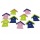 Vogelhaus mit Klebepunkt - gr&uuml;n, rosa, blau - ca. 5 cm - 1 VE = 5 Beutel &agrave; 12 St&uuml;ck - 91076