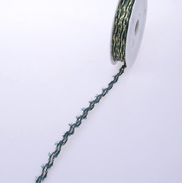 Fransenband mit Lurex gr&uuml;n, gold - 10 mm breit - Rolle 15 Meter - 10017-10-15-60