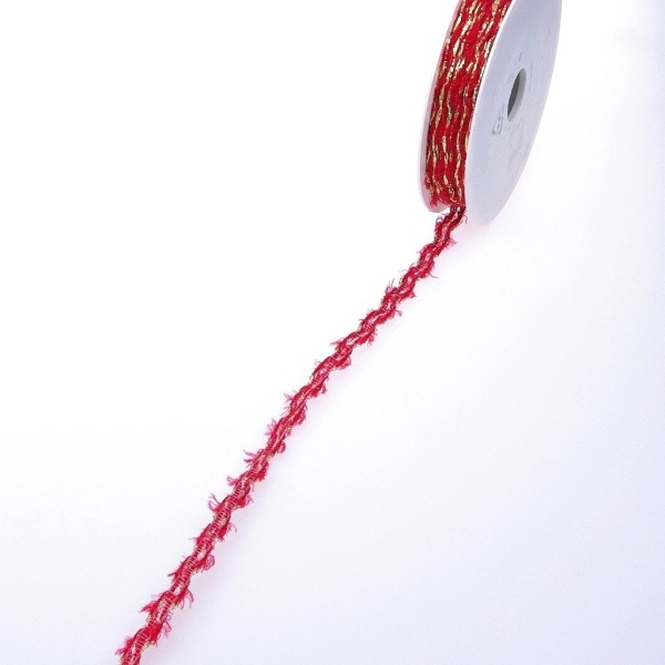 Fransenband mit Lurex rot, gold - 10 mm breit - Rolle 15 Meter - 10017-10-15-30