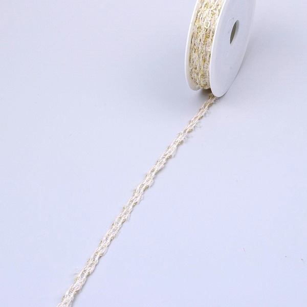 Fransenband mit Lurex creme, gold - 10 mm breit - Rolle 15 Meter - 10017-10-15-02