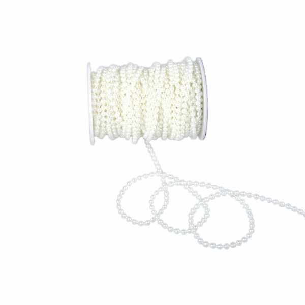 Perlengirlande - Perlenband - Hochzeit - Taufe - Kommunion - 4mm Breite - 20m L&auml;nge - Farbe 02 Creme - 32205-4-20-02