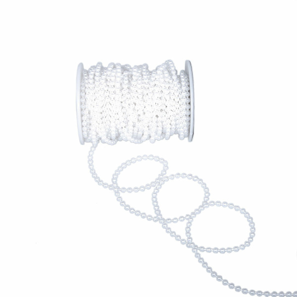 Perlengirlande - Perlenband - Hochzeit - Taufe - Kommunion - 4mm Breite - 20m L&auml;nge - Farbe 01 Weiss - 32205-4-20-01