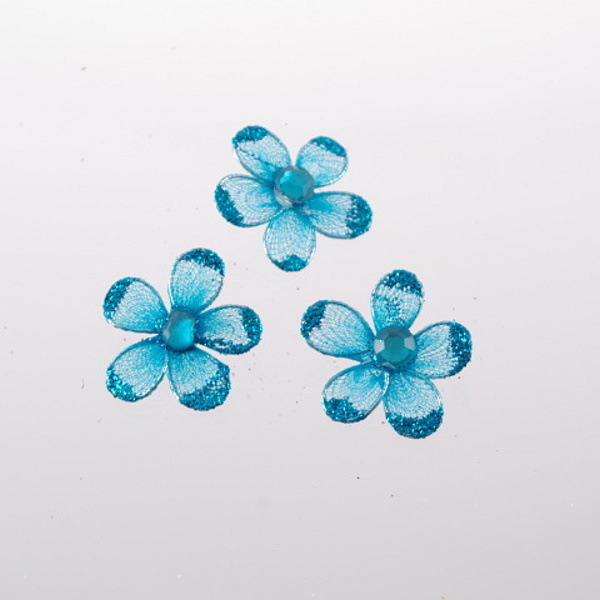 Silkflower mit Perle und Klebepunkt - t&uuml;rkis - 25 mm - 12 St&uuml;ck - 91030 70