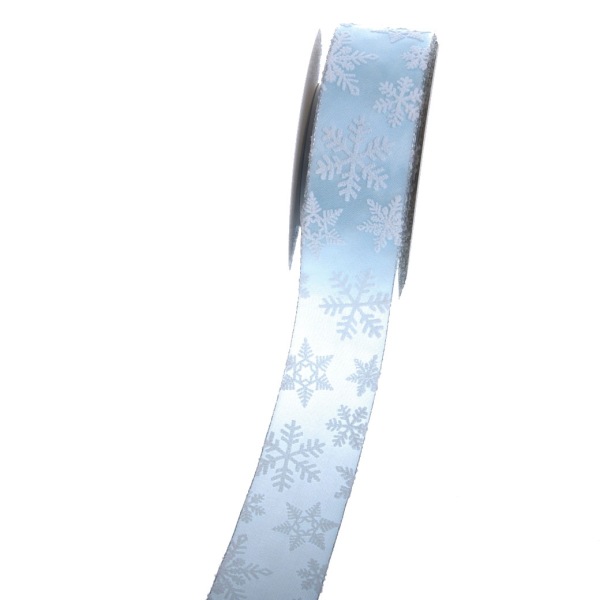 Weihnachtsband &quot;Schneeflocken&quot; - 40 mm breit - 20 m lang - col. 71 eisblau-wei&szlig; - 47142-40-20-71