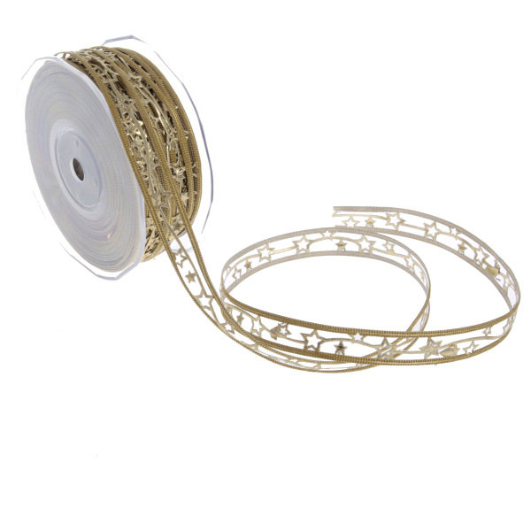 Weihnachtsband mit Sternchen - gold/gold - 15 mm Breite - 20 m L&auml;nge - 90159-15-20-02