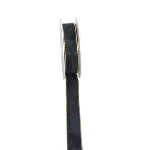 Taftband mit Lurexkante - schwarz-gold - 25 mm - 25 m auf der Rolle - Geschenkband Schleifenband Dekoband - 3331-25-25-16