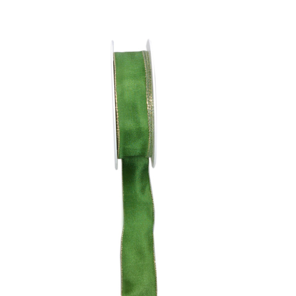 Taftband mit Lurexkante - olivgr&uuml;n-gold - 25 mm 25 m auf der Rolle - Geschenkband Schleifenband Dekoband - 3331-25-25-880