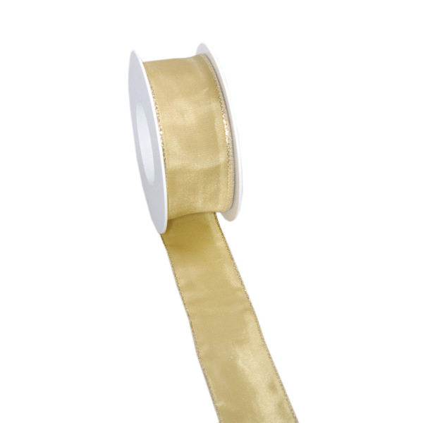 Taftband mit Lurexkante - beige-gold - 40mm 25m - 3331-40-25-955