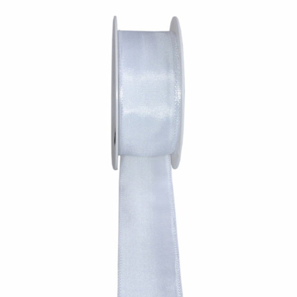 Taftband mit Drahtkante - Weiss -  breit - Geschenkband - Dekoband - Schleifenband - ca. 40 mm Breite - 25 m L&auml;nge - 3330-40-25-1