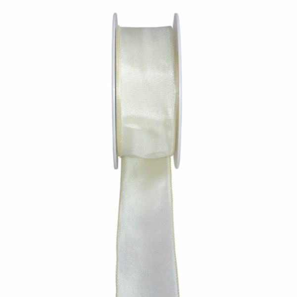 Taftband mit Drahtkante - Creme - breit - Geschenkband - Dekoband - Schleifenband - ca. 40 mm Breite - 25 m L&auml;nge - 3330-40-25-158