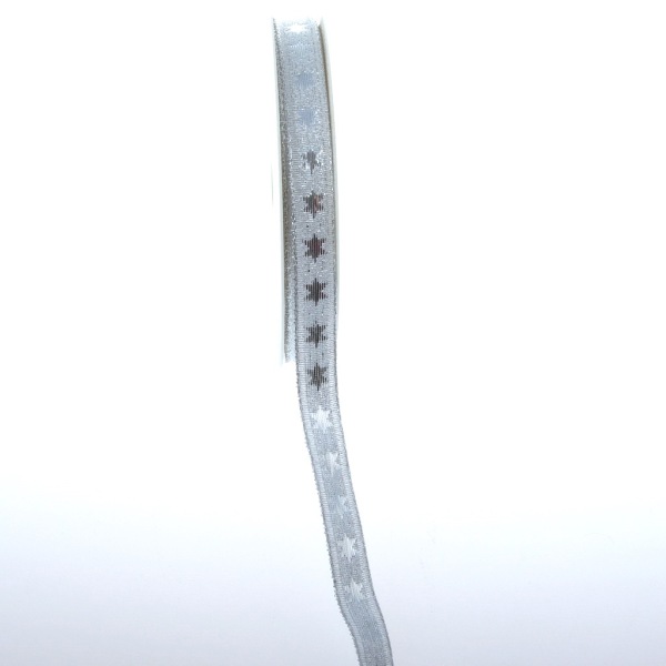 Lurexband Matt mit Sternen - Silber - 10 mm Breite - 20 m L&auml;nge - 47024-10-10